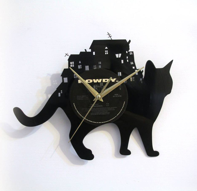 黑膠時鐘-貓咪旅行