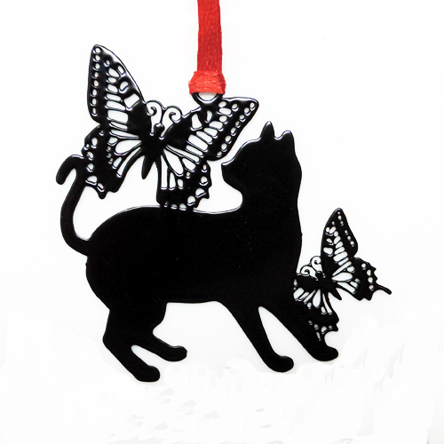 貓咪剪影不銹鋼書籤-貓&蝴蝶