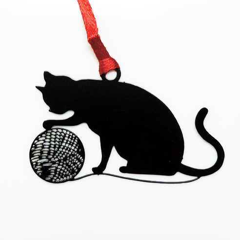 貓咪剪影不銹鋼書籤-貓&毛線球