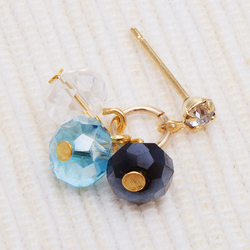 三珠墜飾 耳環/耳針 (藍)