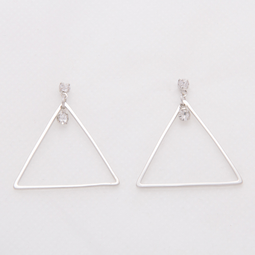 三角幾何 帶鑽耳環/耳針 (銀)